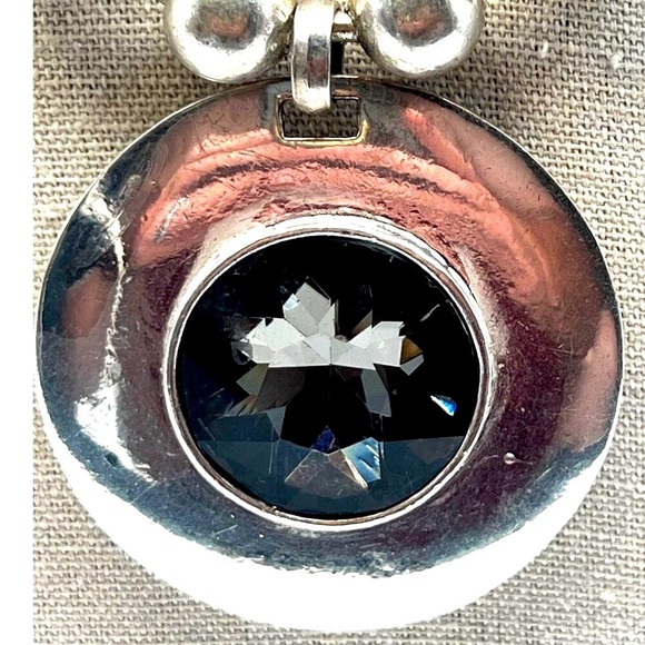 Vintage Handcrafted Silver Necklace With Smoky Faceted Glass Pendant - Picture 3 of 7